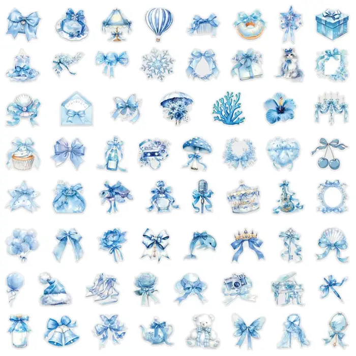62 autocollants mignons bleu clair en PET
