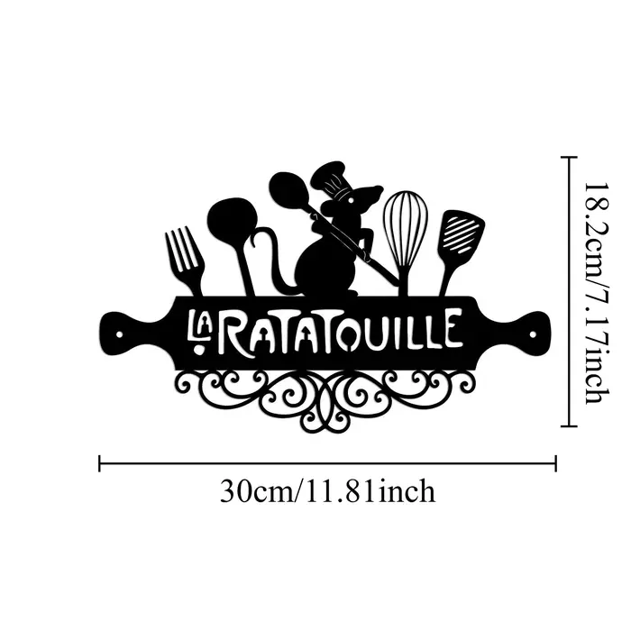 Art déco inspiré métal noir La Ratatouille signe noir métal cuisine mur Art pour 2D plat hôtel café