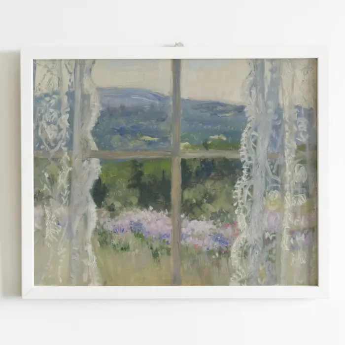 Tableau mural en dentelle avec vue sur une prairie - Impressionniste rêveuse d'une fenêtre surplomba