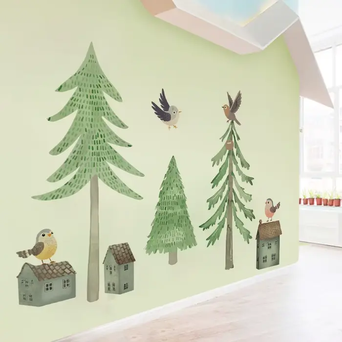 Grands autocollants muraux d'arbre de forêt fraîche