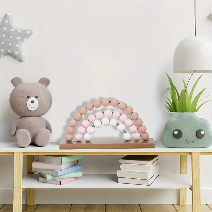 Arc-en-ciel fille 3D bébé chambre décor rose en bois perlé mur Art autonome bohème pépinière salle de jeux