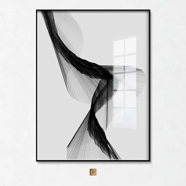 Toile d'art au trait abstrait noir et blanc, style nordique moderne, affiche d'art murale, image de 
