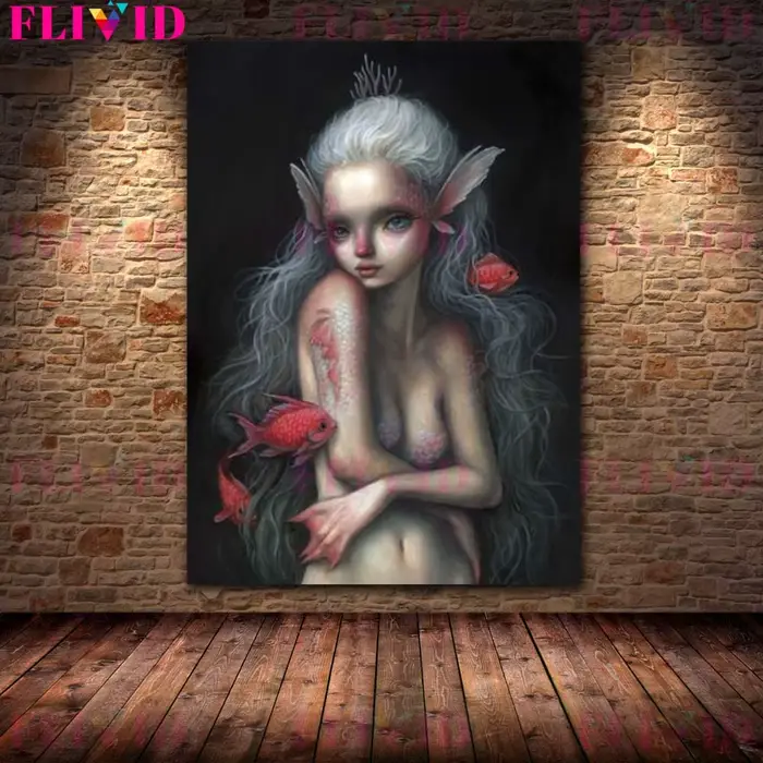 Affiche murale de dessin animé sirène elfe fille de la mer profonde