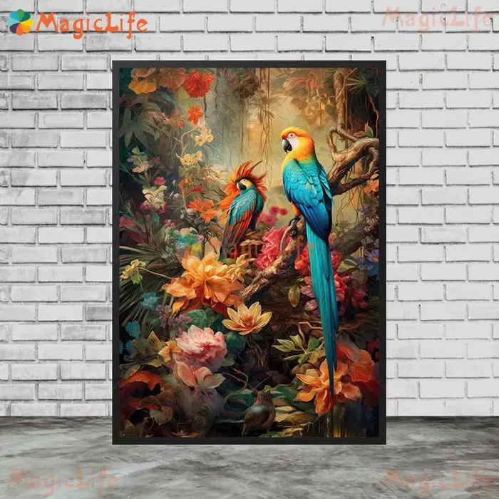 Affiche murale imprimée d'oiseaux de la Jungle