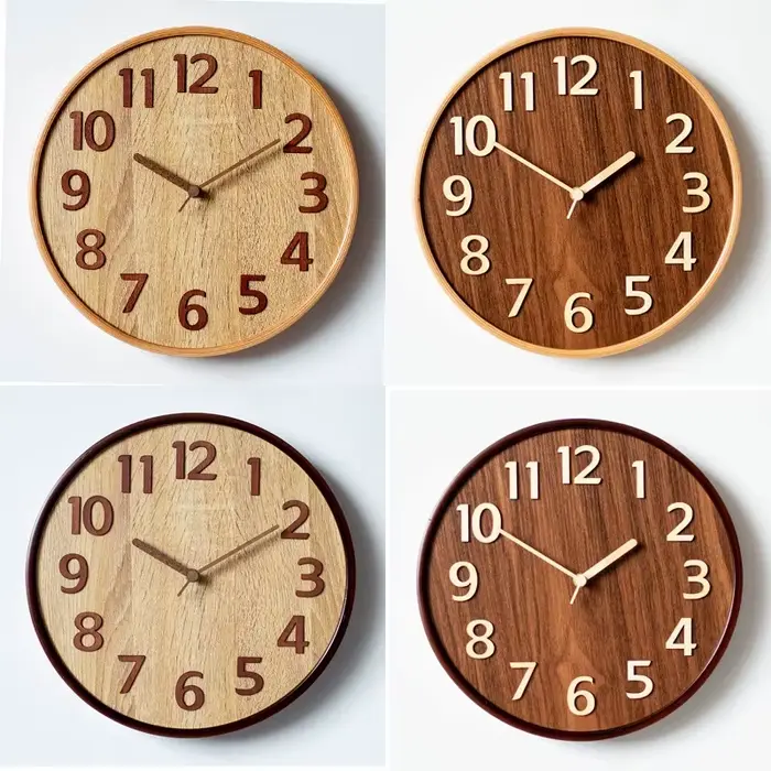 Horloge murale en bois massif de 12 pouces