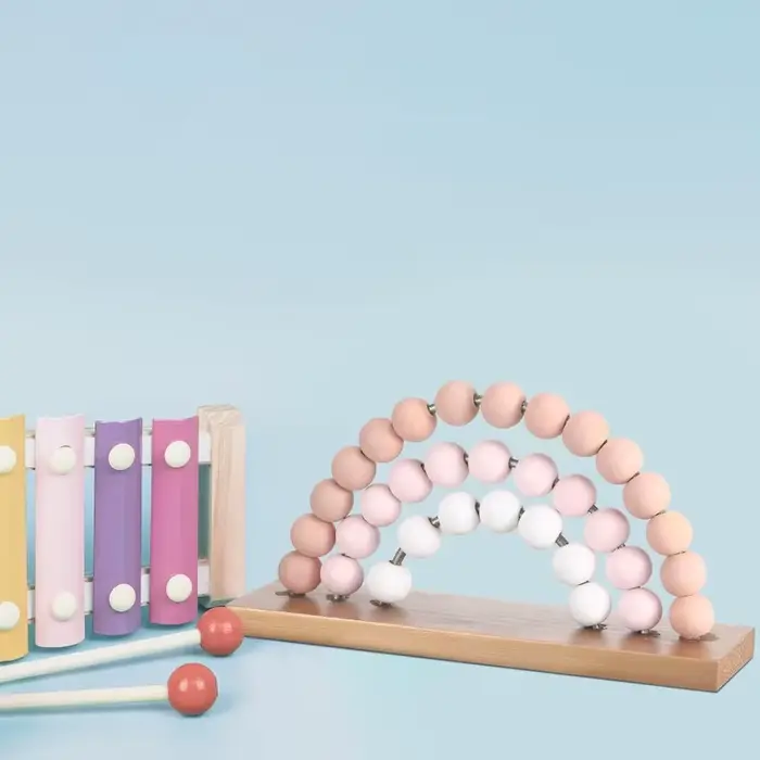 Arc-en-ciel fille 3D bébé chambre décor rose en bois perlé mur Art autonome bohème pépinière salle de jeux