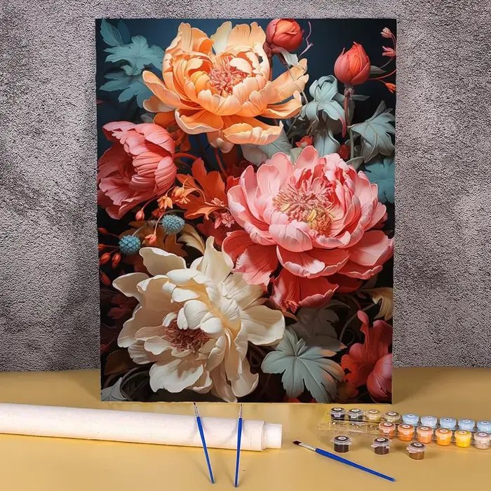 Peinture par numéros pour adultes, fleur de pivoine, image peinte à la main, cadeau personnalisé ave