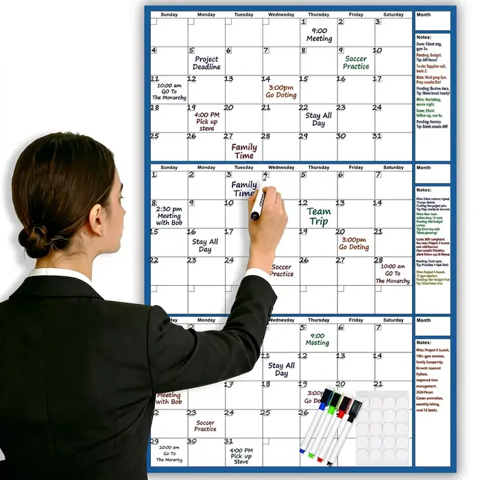 Calendrier mural effaçable à sec non daté