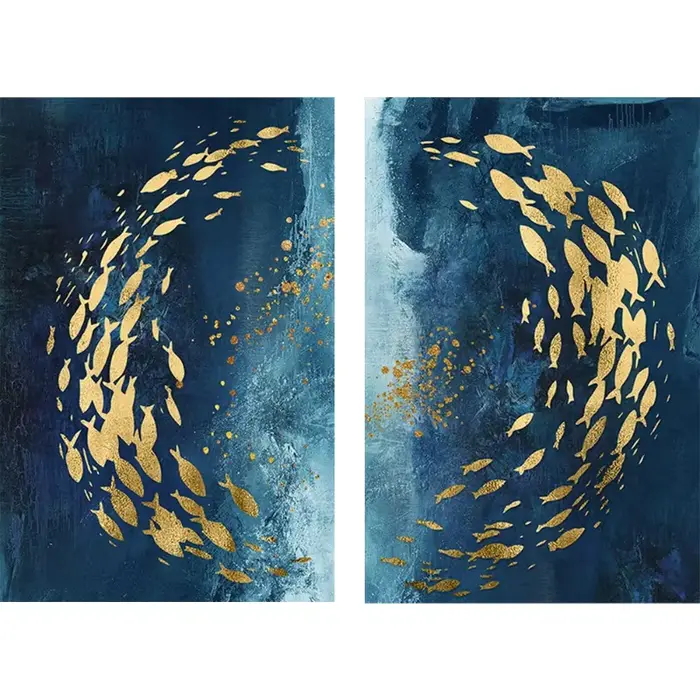 Toile de peinture abstraite de poisson doré et bleu