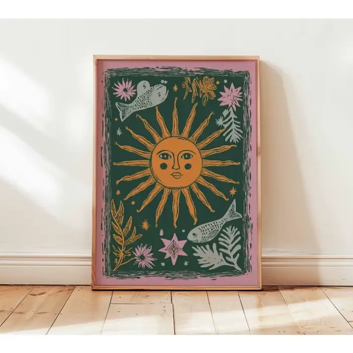 Affiche sur toile abstraite sans cadre, soleil et lune, style bohème, art mural céleste moderne pour