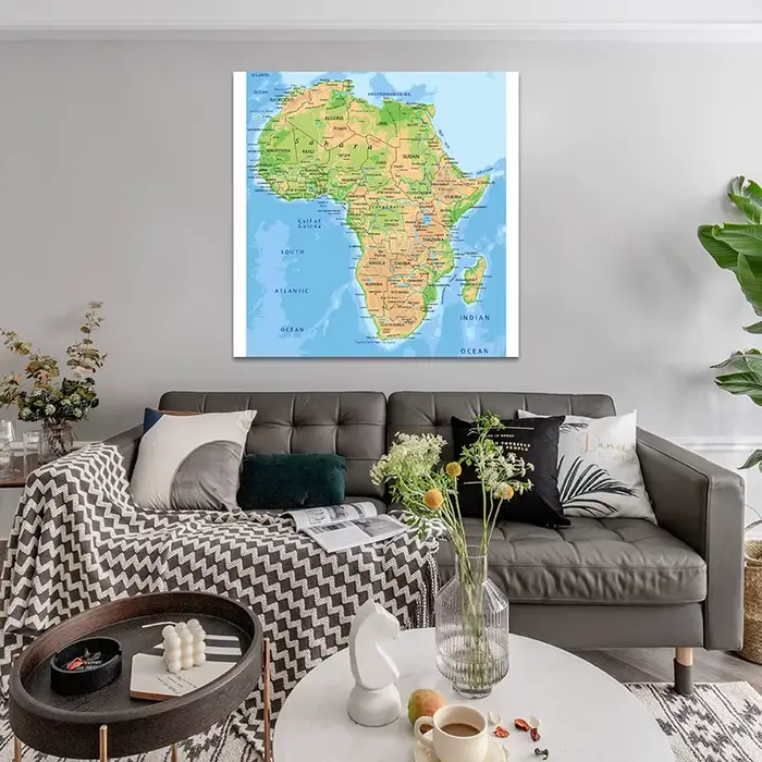 Carte topographique de l'Afrique, affiche d'art mural, peinture sur toile, décoration de bureau, fou