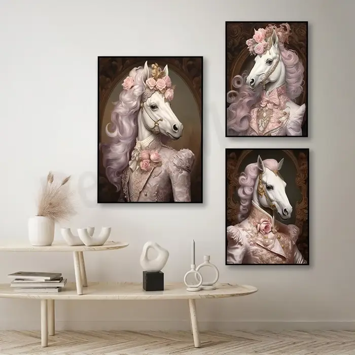 Magnifique cheval blanc avec cheveux roses