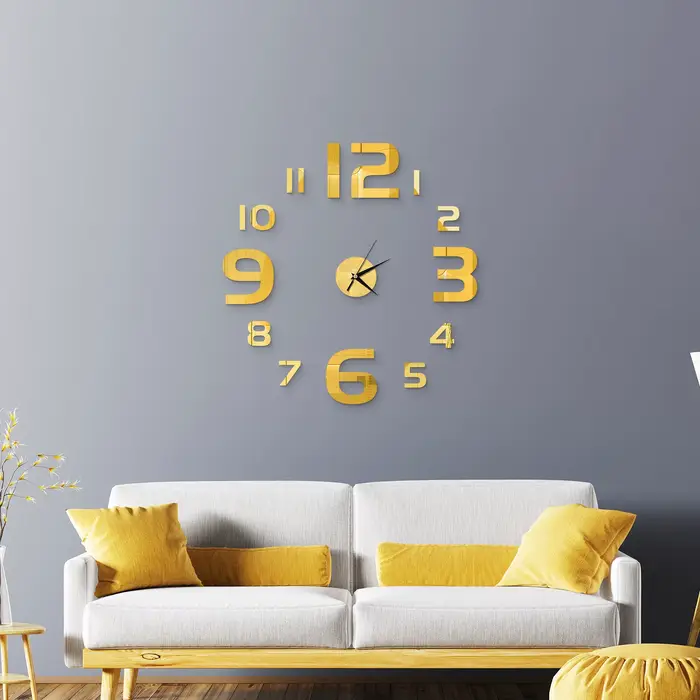 Horloge murale créative sans cadre, autocollant mural silencieux pour la maison, autocollant miroir