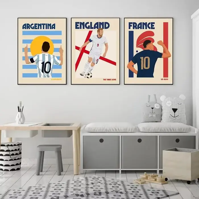 Argentine Portugal Football rétro Illustration angleterre brésil France mur Art toile peinture couleur garçon Fan sport affiche décor