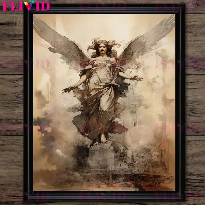 Toile d'art mural Vintage fantaisie ange et Pegasus, peinture de créatures de conte de fées foncé, a