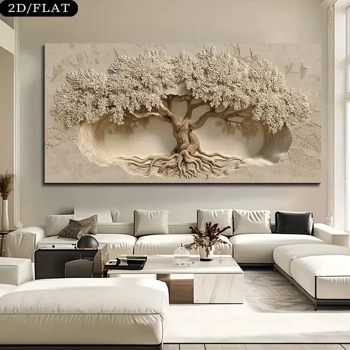 Toile d'art mural 2D sans cadre, arbre de vie plat, affiche, arbre minimaliste moderne avec racines 