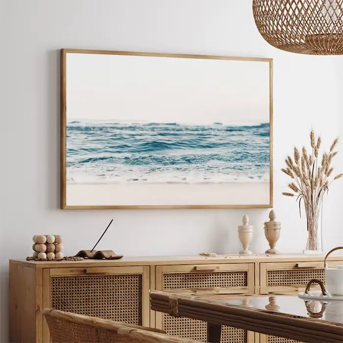 Coquillage plage doux bleu océan herbe minimal côtier affiche toile peinture impression neutre mur Art chambre décor à la maison