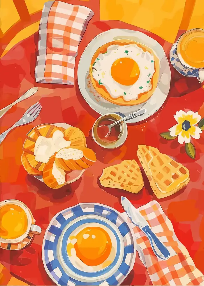 Affiche d'art sur toile avec illustration de petit-déjeuner pimenté et tomate, thème « Les bonnes ch