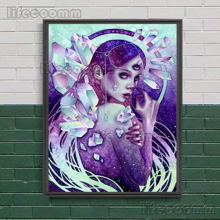 Paon fille, fille phénix, méduse princesse abstraite mur Art toile peinture mystérieux rêve Art affi