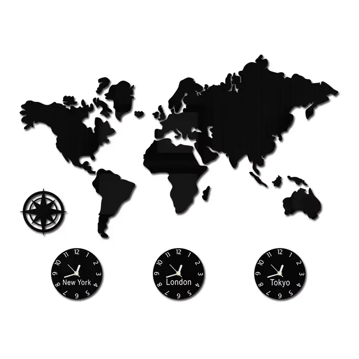 Grande horloge murale carte du monde, New York, Londres, fuseau horaire personnalisé, silencieux, sa