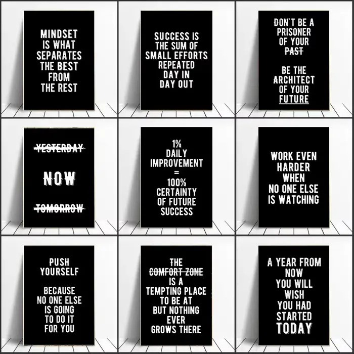 1 peinture sur toile, lettres inspirantes en noir et blanc