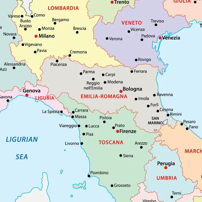 Affiche d'art mural de carte politique italienne d'italie