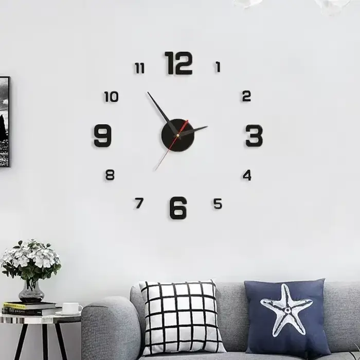 Horloge murale lumineuse 3D sans cadre en acrylique, horloge numérique autocollante, horloge muette pour bureau, salon, chambre à coucher, décoration murale
