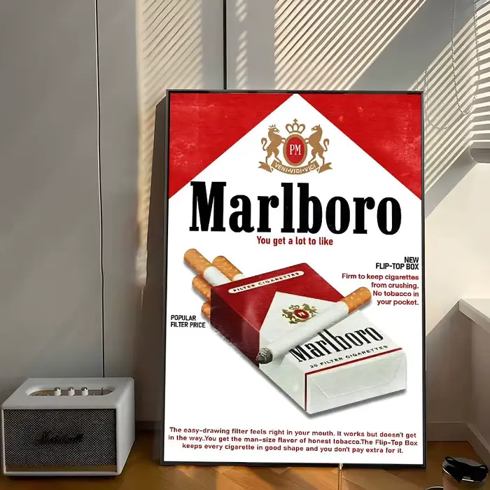 Affiche artistique autocollante M-Marlboro, autocollant en papier blanc, décoration murale pour cham