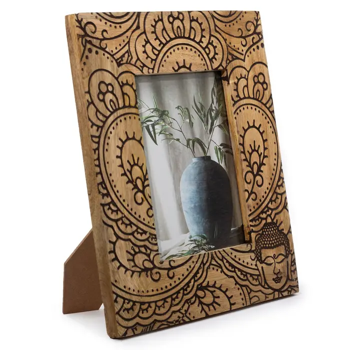 Lrg Mango Wood Picture Frame (for 13x18cm) 28x23x2cm - Buddha - Black