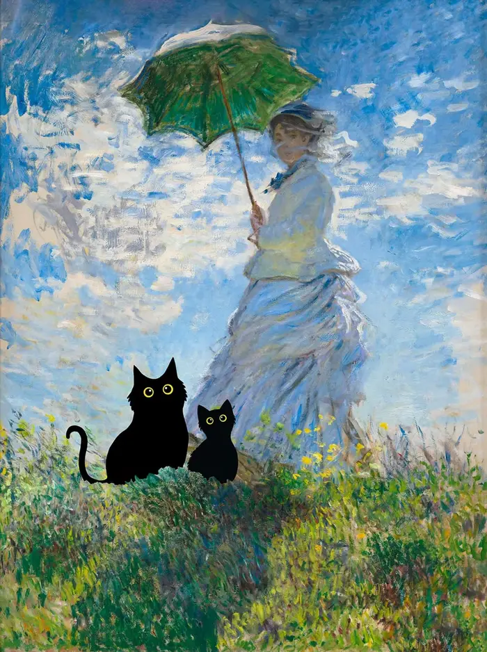 Claude Monet œuvres d'art intéressant mignon chat noir Lotus étang affiche toile peintures mur Art p
