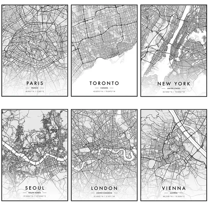 Affiche d'art de carte de ville