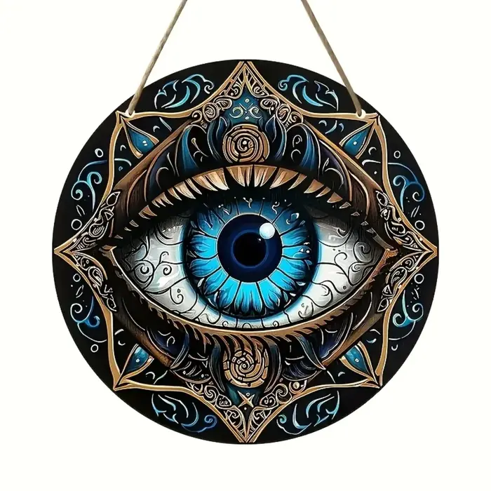 Plaque décorative ronde en bois de style bohème, conception de motif de protection contre le mauvais