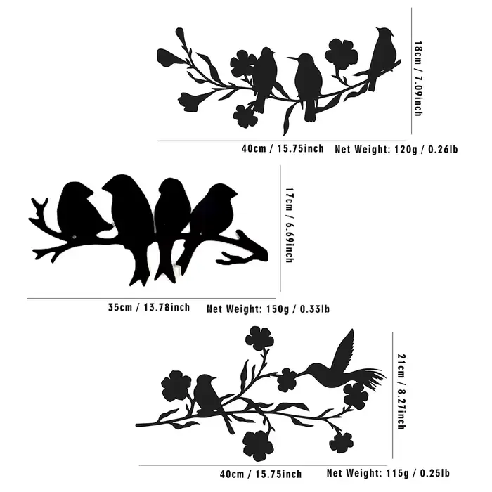 Silhouette d'Oiseaux sur Branche en Métal pour Décoration Murale