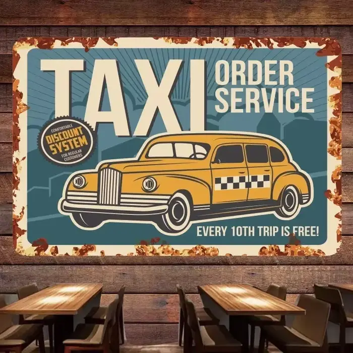 Affiche Murale Décorative Vintage TAXI ORDER SERVICE Voitures Poster Tapisserie Drapeau Peinture Mur