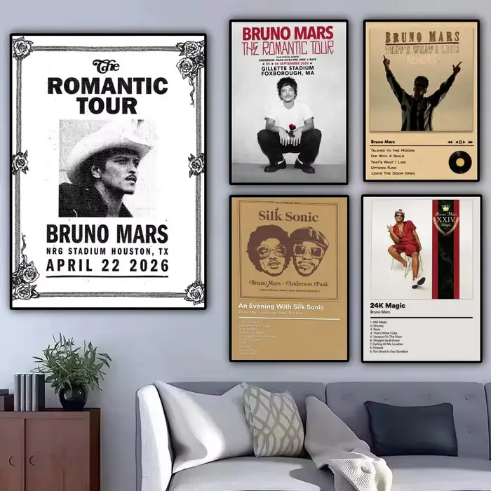 Affiche Murale Moderne sur Toile avec Peinture Calligraphique du Rappeur B-Bruno Mars
