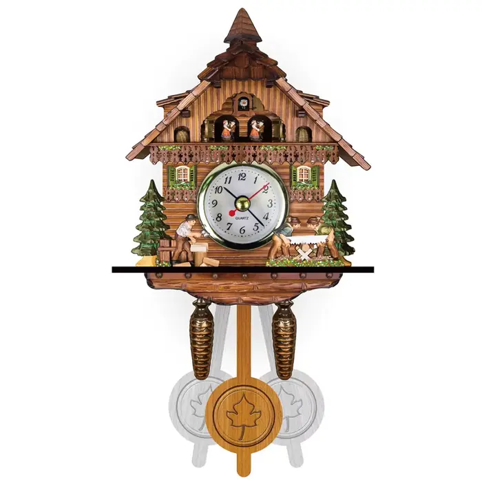 Grande horloge coucou en bois faite à la main, réveil mural, horloge en bois traditionnelle, salon, 