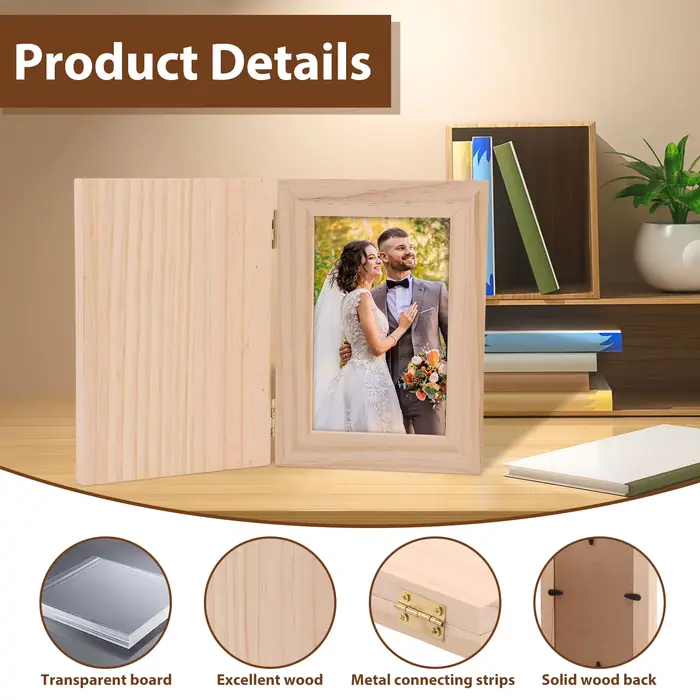 Cadre Photo en bois massif, 2 pièces, cadre Photo sûr, affichage de photos de bébé pratique pour la maison, bureau, Photo de mariage