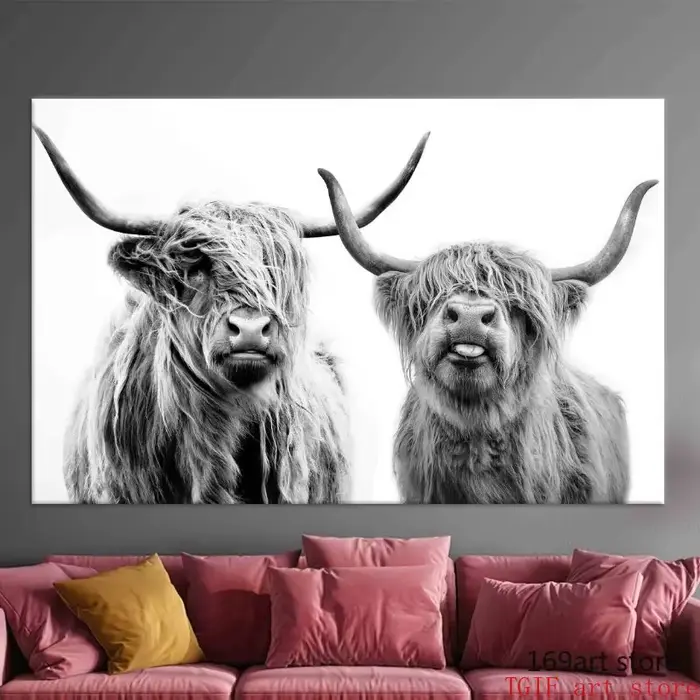 Peinture sur toile avec vache brune