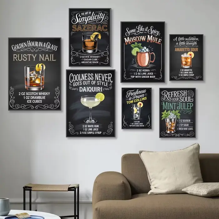 Affiche de recettes de cocktails style vintage