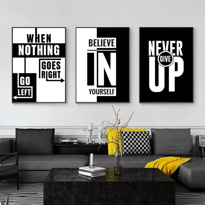 Affiche d'art sur toile avec citations inspirantes en noir et blanc