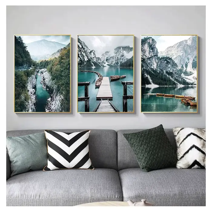 Affiche sur toile de pont de lac de montagne