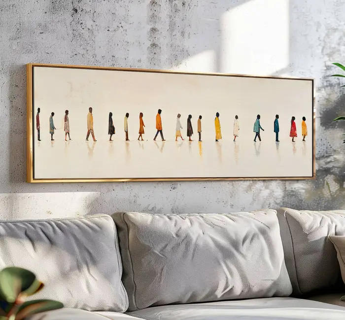Affiche sur toile abstraite sans cadre avec des personnes qui marchent - Décoration murale figurativ