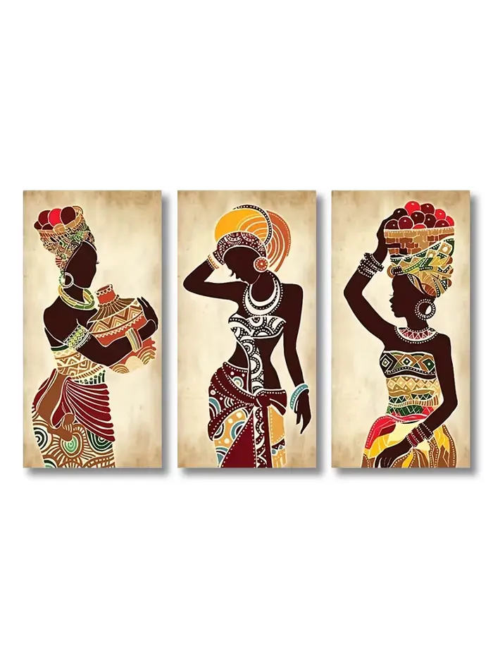 Toile de peinture ethnique de femme noire africaine, 3 pièces, imprimés de figurines d'art murales V