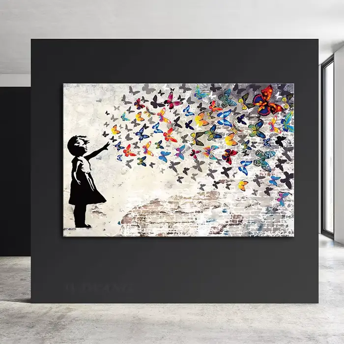 Banksy Art fille avec papillon Graffiti toile peinture rue Art affiche et impressions photos murales pour salon décor à la maison