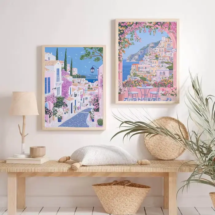 1pc moderne paysage urbain voyage murale fleurs roses Nature