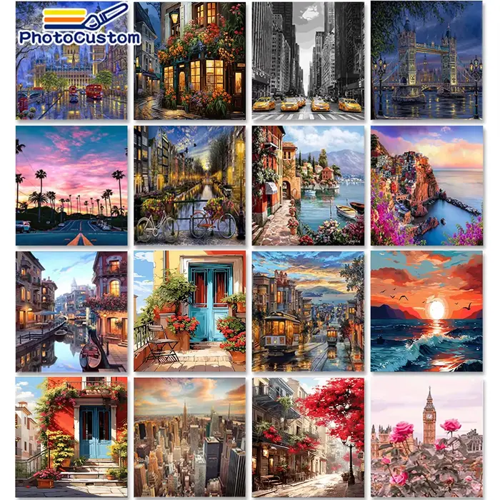 Peinture de paysage de ville par numéros pour adultes
