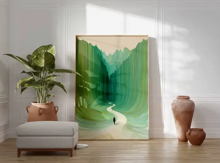 Affiche sur toile de paysage abstrait vert moderne