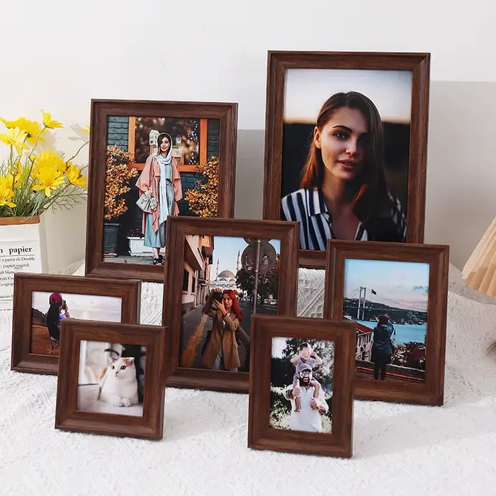 Cadre Photo en Plastique Couleur Noyer Profond, Rétro Nordique, Personnalité, Petite Table, 4 ", 5",