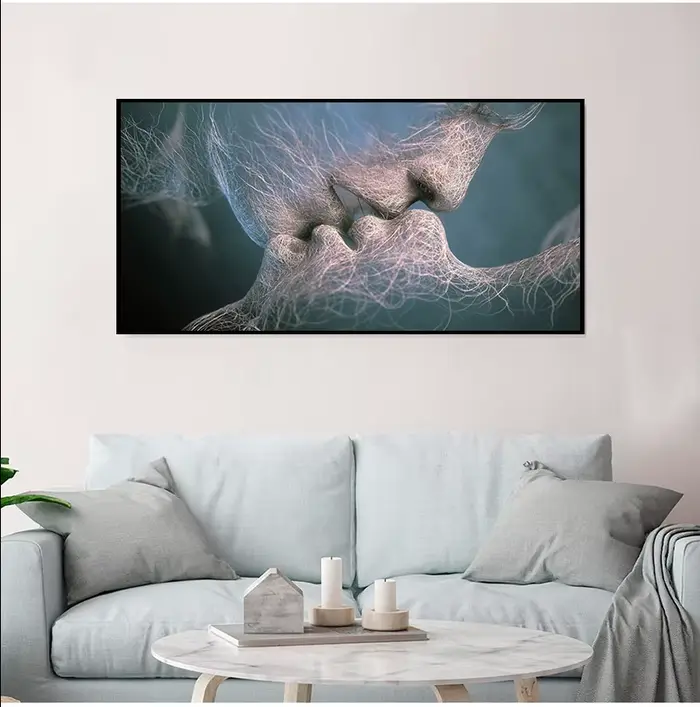 Peinture sur toile abstraite avec baiser d'amour noir