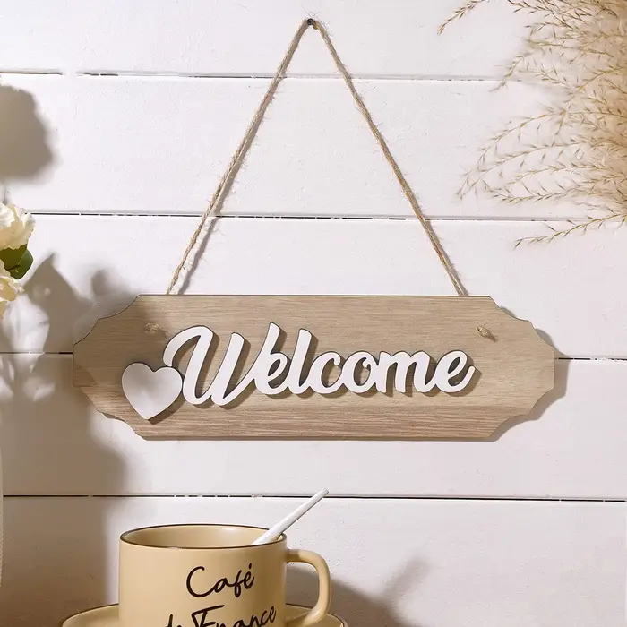 1 pièce, plaque de bienvenue en bois légère avec inscription anglaise 'Welcome'